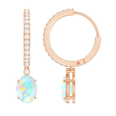 Oval Ethiopian Opal Drop Earrings with Moissanite Hoop