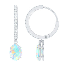 Oval Ethiopian Opal Drop Earrings with Moissanite Hoop