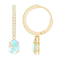 Oval Ethiopian Opal Drop Earrings with Moissanite Hoop