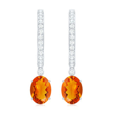 Certified Real Oval Fire Opal Hoop Earrings with Diamond