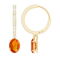 Certified Real Oval Fire Opal Hoop Earrings with Diamond