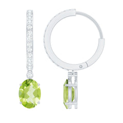 Natural 2 Carat Peridot Drop Hoop Earrings with Diamond