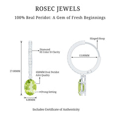 Natural 2 Carat Peridot Drop Hoop Earrings with Diamond