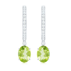 Natural 2 Carat Peridot Drop Hoop Earrings with Diamond