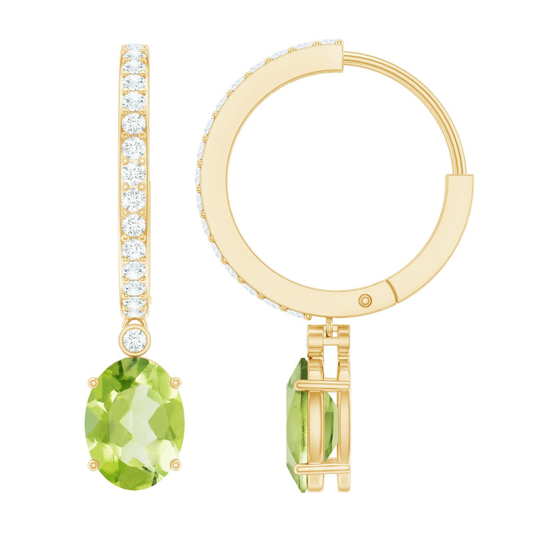 Natural 2 Carat Peridot Drop Hoop Earrings with Diamond