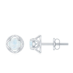 0.7 Carat Moonstone Flower Stud Earrings