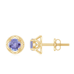 Round Tanzanite Solitaire Flower Stud Earrings