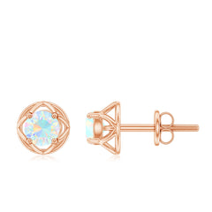 Simple Ethiopian Opal Solitaire Flower Stud Earrings