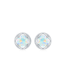 Simple Ethiopian Opal Solitaire Flower Stud Earrings