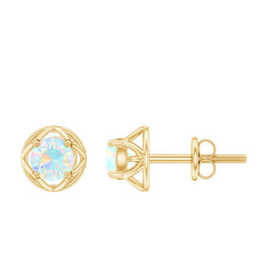 Simple Ethiopian Opal Solitaire Flower Stud Earrings