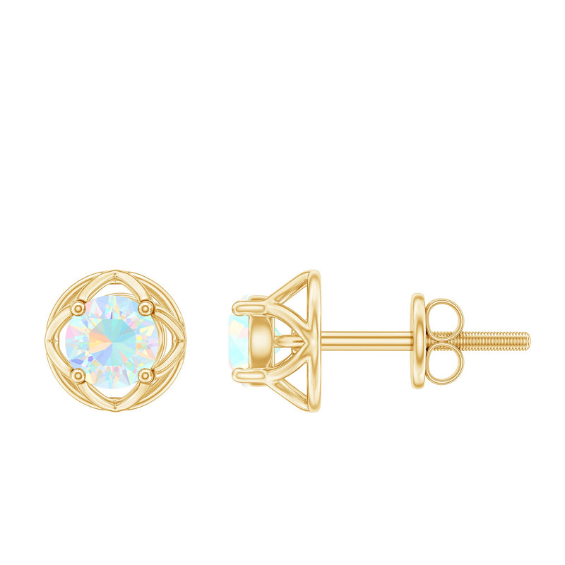Simple Ethiopian Opal Solitaire Flower Stud Earrings