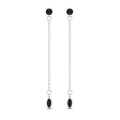 Minimal Bezel Set Created Black Diamond Chain Dangle Earrings