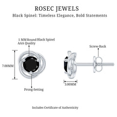 1 Carat Black Spinel Swirl Stud Earrings with Screw Backs