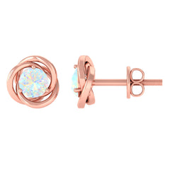 4 MM Round Ethiopian Opal Solitaire Gold Swirl Stud Earrings in Prong Setting