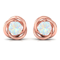 4 MM Round Ethiopian Opal Solitaire Gold Swirl Stud Earrings in Prong Setting
