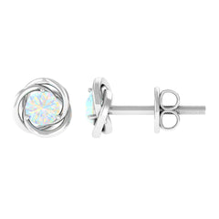 4 MM Round Ethiopian Opal Solitaire Gold Swirl Stud Earrings in Prong Setting