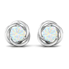 4 MM Round Ethiopian Opal Solitaire Gold Swirl Stud Earrings in Prong Setting
