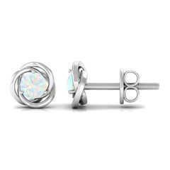 4 MM Round Ethiopian Opal Solitaire Gold Swirl Stud Earrings in Prong Setting