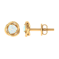 4 MM Round Ethiopian Opal Solitaire Gold Swirl Stud Earrings in Prong Setting