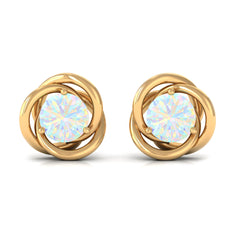 4 MM Round Ethiopian Opal Solitaire Gold Swirl Stud Earrings in Prong Setting
