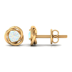 4 MM Round Ethiopian Opal Solitaire Gold Swirl Stud Earrings in Prong Setting