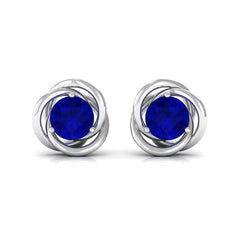 Created Blue Sapphire Solitaire Swirl Stud Earrings