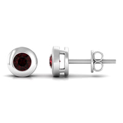Garnet Solitaire Stud Earrings in Bezel Setting