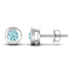 1/4 CT Round Aquamarine Solitaire Stud Earrings in Bezel Setting