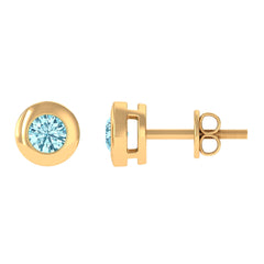 1/4 CT Round Aquamarine Solitaire Stud Earrings in Bezel Setting
