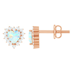 Natural Ethiopian Opal Heart Earrings with Moissanite Halo