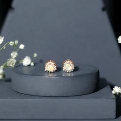 Natural Ethiopian Opal Heart Earrings with Moissanite Halo