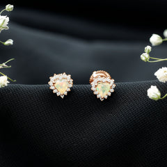 Natural Ethiopian Opal Heart Earrings with Moissanite Halo