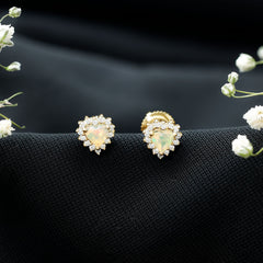 Natural Ethiopian Opal Heart Earrings with Moissanite Halo