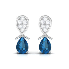 Pear Cut London Blue Topaz and Diamond Bridal Drop Earrings