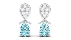 Real Aquamarine and Diamond Bridal Drop Earrings