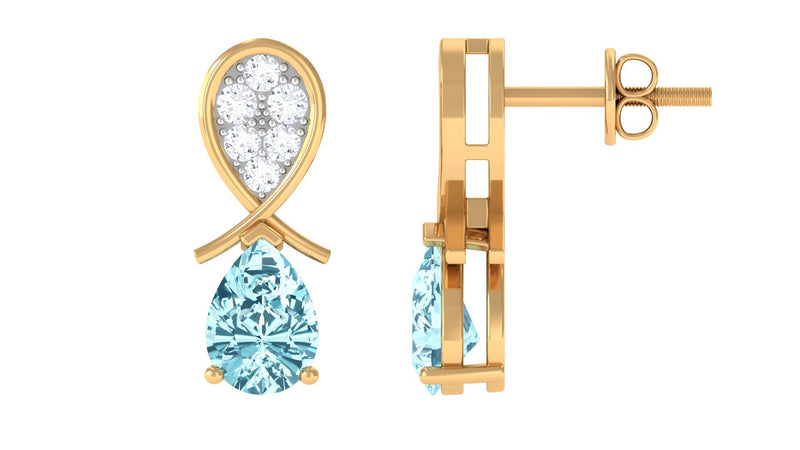 Real Aquamarine and Diamond Bridal Drop Earrings