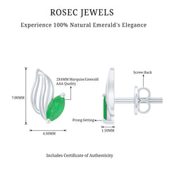 Natural Inspired Marquise Emerald Leaf Earrings with Screw Back