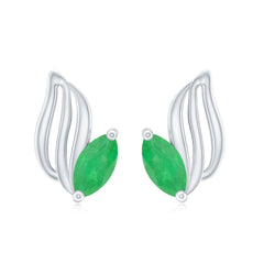 Natural Inspired Marquise Emerald Leaf Earrings with Screw Back