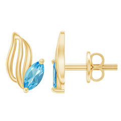Natural Swiss Blue Topaz Leaf Earrings in Silver