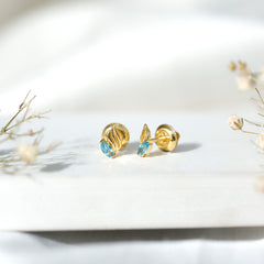 Natural Swiss Blue Topaz Leaf Earrings in Silver