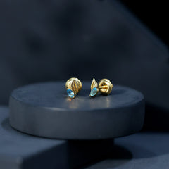 Natural Swiss Blue Topaz Leaf Earrings in Silver
