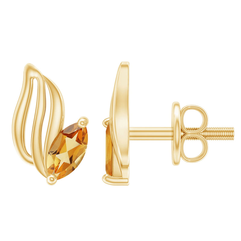 Nature Inspired Citrine Leaf Earrings in Gold Plated Silver