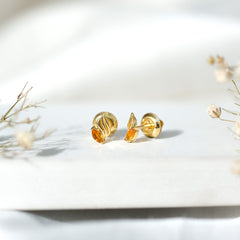 Nature Inspired Citrine Leaf Earrings in Gold Plated Silver