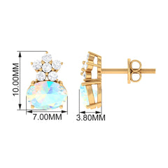 2.25 CT Oval Ethiopian Opal Minimal Stud Earrings with Floral Diamond Accent