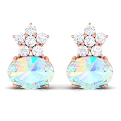 2.25 CT Oval Ethiopian Opal Minimal Stud Earrings with Floral Diamond Accent