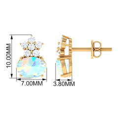 2.25 CT Oval Ethiopian Opal Minimal Stud Earrings with Floral Diamond Accent