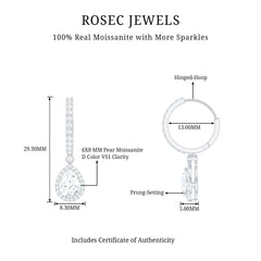 Certified Moissanite Teardrop Earrings with Hinged Hoop