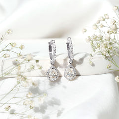 Certified Moissanite Teardrop Earrings with Hinged Hoop