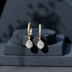 Certified Moissanite Teardrop Earrings with Hinged Hoop