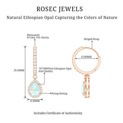 Real 1.4 Carat Ethiopian Opal Teardrop Hoop Earrings with Certificate